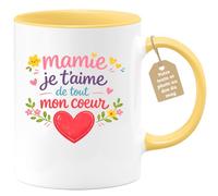 quotedazur Café-Croissant - Mug Personnalisé Mamie - Mamie Je T'aime De Tout Mon Coeur - Cadeau Fête Des Grands Mères Noël Original - Jaune/céramique