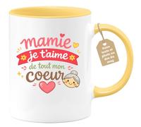 quotedazur Café-Croissant - Mug Personnalisé Mamie - Mamie Je T'aime De Tout Mon Coeur - Cadeau Fête Des Grands Mères Noël Original - Jaune/céramique