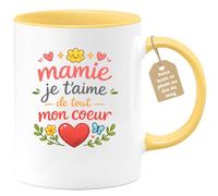 quotedazur Café-Croissant - Mug Personnalisé Mamie - Mamie Je T'aime De Tout Mon Coeur - Cadeau Fête Des Grands Mères Noël Original - Jaune/céramique