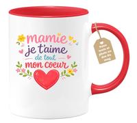 quotedazur Café-Croissant - Mug Personnalisé Mamie - Mamie Je T'aime De Tout Mon Coeur - Cadeau Fête Des Grands Mères Noël Original - Rouge/céramique