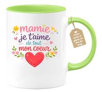 quotedazur Café-Croissant - Mug Personnalisé Mamie - Mamie Je T'aime De Tout Mon Coeur - Cadeau Fête Des Grands Mères Noël Original - Vert/céramique