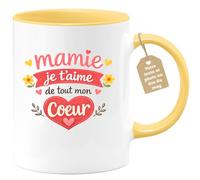 quotedazur Café-Croissant - Mug Personnalisé Mamie - Mamie Je T'aime De Tout Mon Coeur - Cadeau Fête Des Grands Mères Noël Original - Jaune/céramique