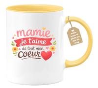 quotedazur Café-Croissant - Mug Personnalisé Mamie - Mamie Je T'aime De Tout Mon Coeur - Cadeau Fête Des Grands Mères Noël Original - Jaune/céramique