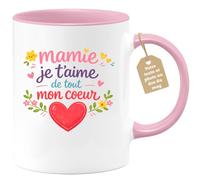 quotedazur Café-Croissant - Mug Personnalisé Mamie - Mamie Je T'aime De Tout Mon Coeur - Cadeau Fête Des Grands Mères Noël Original - Rose/céramique