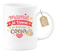 quotedazur Café-Croissant - Mug Personnalisé Mamie - Mamie Je T'aime De Tout Mon Coeur - Cadeau Fête Des Grands Mères Noël Original - Blanc/céramique