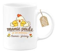 quotedazur Café-Croissant - Mug Personnalisé Mamie - Mamie Poule Et Ses Poussins Avec Prénoms Enfants - Cadeau Fête Des Grands Mères Noël Original - Blanc/céramique