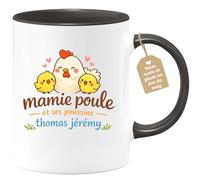quotedazur Café-Croissant - Mug Personnalisé Mamie - Mamie Poule Et Ses Poussins Avec Prénoms Enfants - Cadeau Fête Des Grands Mères Noël Original - Noir/céramique