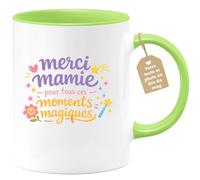 quotedazur Café-Croissant - Mug Personnalisé Mamie - Merci Mamie Pour Tous Ces Moments Magiques - Cadeau Fête Des Grands Mères Noël Original - Vert/céramique