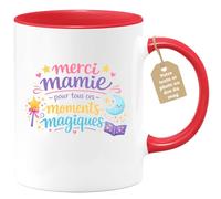 quotedazur Café-Croissant - Mug Personnalisé Mamie - Merci Mamie Pour Tous Ces Moments Magiques - Cadeau Fête Des Grands Mères Noël Original - Rouge/céramique