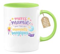 quotedazur Café-Croissant - Mug Personnalisé Mamie - Merci Mamie Pour Tous Ces Moments Magiques - Cadeau Fête Des Grands Mères Noël Original - Vert/céramique