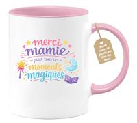 quotedazur Café-Croissant - Mug Personnalisé Mamie - Merci Mamie Pour Tous Ces Moments Magiques - Cadeau Fête Des Grands Mères Noël Original - Rose/céramique