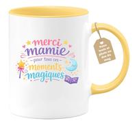 quotedazur Café-Croissant - Mug Personnalisé Mamie - Merci Mamie Pour Tous Ces Moments Magiques - Cadeau Fête Des Grands Mères Noël Original - Jaune/céramique