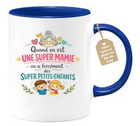 quotedazur Café-Croissant - Mug Personnalisé Mamie - Quand On Est Une Super Mamie On A Forcément Des Supers Petits Enfants - Cadeau Fête Des Grands Mères Noël Original - Bleu/céramique