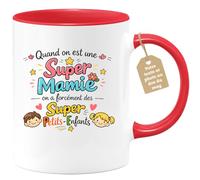 quotedazur Café-Croissant - Mug Personnalisé Mamie - Quand On Est Une Super Mamie On A Forcément Des Supers Petits Enfants - Cadeau Fête Des Grands Mères Noël Original - Rouge/céramique