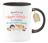 quotedazur Café-Croissant - Mug Personnalisé Mamie - Quand On Est Une Super Mamie On A Forcément Des Supers Petits Enfants - Cadeau Fête Des Grands Mères Noël Original - Noir/céramique