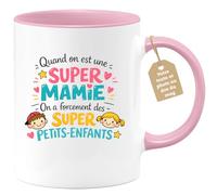 quotedazur Café-Croissant - Mug Personnalisé Mamie - Quand On Est Une Super Mamie On A Forcément Des Supers Petits Enfants - Cadeau Fête Des Grands Mères Noël Original - Rose/céramique