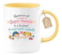 quotedazur Café-Croissant - Mug Personnalisé Mamie - Quand On Est Une Super Mamie On A Forcément Des Supers Petits Enfants - Cadeau Fête Des Grands Mères Noël Original - Jaune/céramique