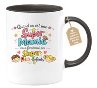 quotedazur Café-Croissant - Mug Personnalisé Mamie - Quand On Est Une Super Mamie On A Forcément Des Supers Petits Enfants - Cadeau Fête Des Grands Mères Noël Original - Noir/céramique