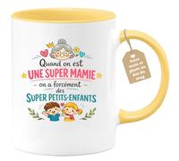 quotedazur Café-Croissant - Mug Personnalisé Mamie - Quand On Est Une Super Mamie On A Forcément Des Supers Petits Enfants - Cadeau Fête Des Grands Mères Noël Original - Jaune/céramique