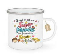 quotedazur Café-Croissant - Mug Personnalisé Mamie - Quand On Est Une Super Mamie On A Forcément Des Supers Petits Enfants - Cadeau Fête Des Grands Mères Noël Original - Blanc/emaille