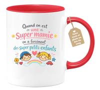 quotedazur Café-Croissant - Mug Personnalisé Mamie - Quand On Est Une Super Mamie On A Forcément Des Supers Petits Enfants - Cadeau Fête Des Grands Mères Noël Original - Rouge/céramique