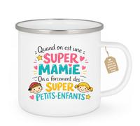 quotedazur Café-Croissant - Mug Personnalisé Mamie - Quand On Est Une Super Mamie On A Forcément Des Supers Petits Enfants - Cadeau Fête Des Grands Mères Noël Original - Blanc/emaille