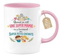 quotedazur Café-Croissant - Mug Personnalisé Mamie - Quand On Est Une Super Mamie On A Forcément Des Supers Petits Enfants - Cadeau Fête Des Grands Mères Noël Original - Rose/céramique