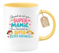 quotedazur Café-Croissant - Mug Personnalisé Mamie - Quand On Est Une Super Mamie On A Forcément Des Supers Petits Enfants - Cadeau Fête Des Grands Mères Noël Original - Jaune/céramique
