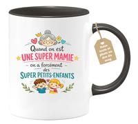 quotedazur Café-Croissant - Mug Personnalisé Mamie - Quand On Est Une Super Mamie On A Forcément Des Supers Petits Enfants - Cadeau Fête Des Grands Mères Noël Original - Noir/céramique