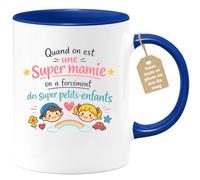 quotedazur Café-Croissant - Mug Personnalisé Mamie - Quand On Est Une Super Mamie On A Forcément Des Supers Petits Enfants - Cadeau Fête Des Grands Mères Noël Original - Bleu/céramique