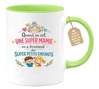 quotedazur Café-Croissant - Mug Personnalisé Mamie - Quand On Est Une Super Mamie On A Forcément Des Supers Petits Enfants - Cadeau Fête Des Grands Mères Noël Original - Vert/céramique