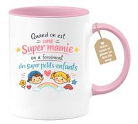 quotedazur Café-Croissant - Mug Personnalisé Mamie - Quand On Est Une Super Mamie On A Forcément Des Supers Petits Enfants - Cadeau Fête Des Grands Mères Noël Original - Rose/céramique