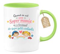 quotedazur Café-Croissant - Mug Personnalisé Mamie - Quand On Est Une Super Mamie On A Forcément Des Supers Petits Enfants - Cadeau Fête Des Grands Mères Noël Original - Vert/céramique