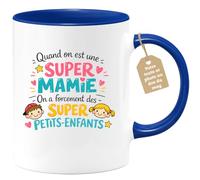 quotedazur Café-Croissant - Mug Personnalisé Mamie - Quand On Est Une Super Mamie On A Forcément Des Supers Petits Enfants - Cadeau Fête Des Grands Mères Noël Original - Bleu/céramique