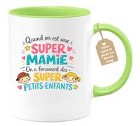 quotedazur Café-Croissant - Mug Personnalisé Mamie - Quand On Est Une Super Mamie On A Forcément Des Supers Petits Enfants - Cadeau Fête Des Grands Mères Noël Original - Vert/céramique