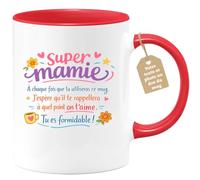 quotedazur Café-Croissant - Mug Personnalisé Mamie - Super Mamie À Chaque Fois Que Tu Utiliseras Ce Mug - Cadeau Fête Des Grands Mères Noël Original - Rouge/céramique