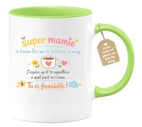 quotedazur Café-Croissant - Mug Personnalisé Mamie - Super Mamie À Chaque Fois Que Tu Utiliseras Ce Mug - Cadeau Fête Des Grands Mères Noël Original - Vert/céramique