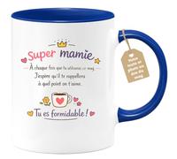 quotedazur Café-Croissant - Mug Personnalisé Mamie - Super Mamie À Chaque Fois Que Tu Utiliseras Ce Mug - Cadeau Fête Des Grands Mères Noël Original - Bleu/céramique
