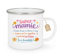 quotedazur Café-Croissant - Mug Personnalisé Mamie - Super Mamie À Chaque Fois Que Tu Utiliseras Ce Mug - Cadeau Fête Des Grands Mères Noël Original - Blanc/emaille