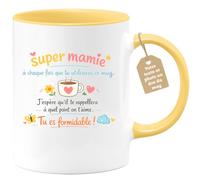 quotedazur Café-Croissant - Mug Personnalisé Mamie - Super Mamie À Chaque Fois Que Tu Utiliseras Ce Mug - Cadeau Fête Des Grands Mères Noël Original - Jaune/céramique