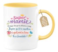 quotedazur Café-Croissant - Mug Personnalisé Mamie - Super Mamie À Chaque Fois Que Tu Utiliseras Ce Mug - Cadeau Fête Des Grands Mères Noël Original - Jaune/céramique