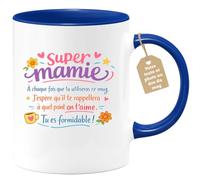 quotedazur Café-Croissant - Mug Personnalisé Mamie - Super Mamie À Chaque Fois Que Tu Utiliseras Ce Mug - Cadeau Fête Des Grands Mères Noël Original - Bleu/céramique