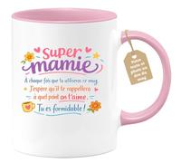 quotedazur Café-Croissant - Mug Personnalisé Mamie - Super Mamie À Chaque Fois Que Tu Utiliseras Ce Mug - Cadeau Fête Des Grands Mères Noël Original - Rose/céramique