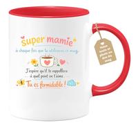 quotedazur Café-Croissant - Mug Personnalisé Mamie - Super Mamie À Chaque Fois Que Tu Utiliseras Ce Mug - Cadeau Fête Des Grands Mères Noël Original - Rouge/céramique