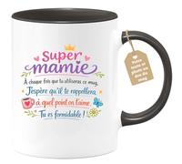 quotedazur Café-Croissant - Mug Personnalisé Mamie - Super Mamie À Chaque Fois Que Tu Utiliseras Ce Mug - Cadeau Fête Des Grands Mères Noël Original - Noir/céramique