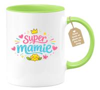quotedazur Café-Croissant - Mug Personnalisé Mamie - Super Mamie - Cadeau Fête Des Grands Mères Noël Original - Vert/céramique