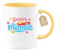 quotedazur Café-Croissant - Mug Personnalisé Mamie - Super Mamie - Cadeau Fête Des Grands Mères Noël Original - Jaune/céramique