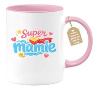 quotedazur Café-Croissant - Mug Personnalisé Mamie - Super Mamie - Cadeau Fête Des Grands Mères Noël Original - Rose/céramique