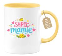 quotedazur Café-Croissant - Mug Personnalisé Mamie - Super Mamie - Cadeau Fête Des Grands Mères Noël Original - Jaune/céramique