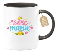 quotedazur Café-Croissant - Mug Personnalisé Mamie - Super Mamie - Cadeau Fête Des Grands Mères Noël Original - Noir/céramique